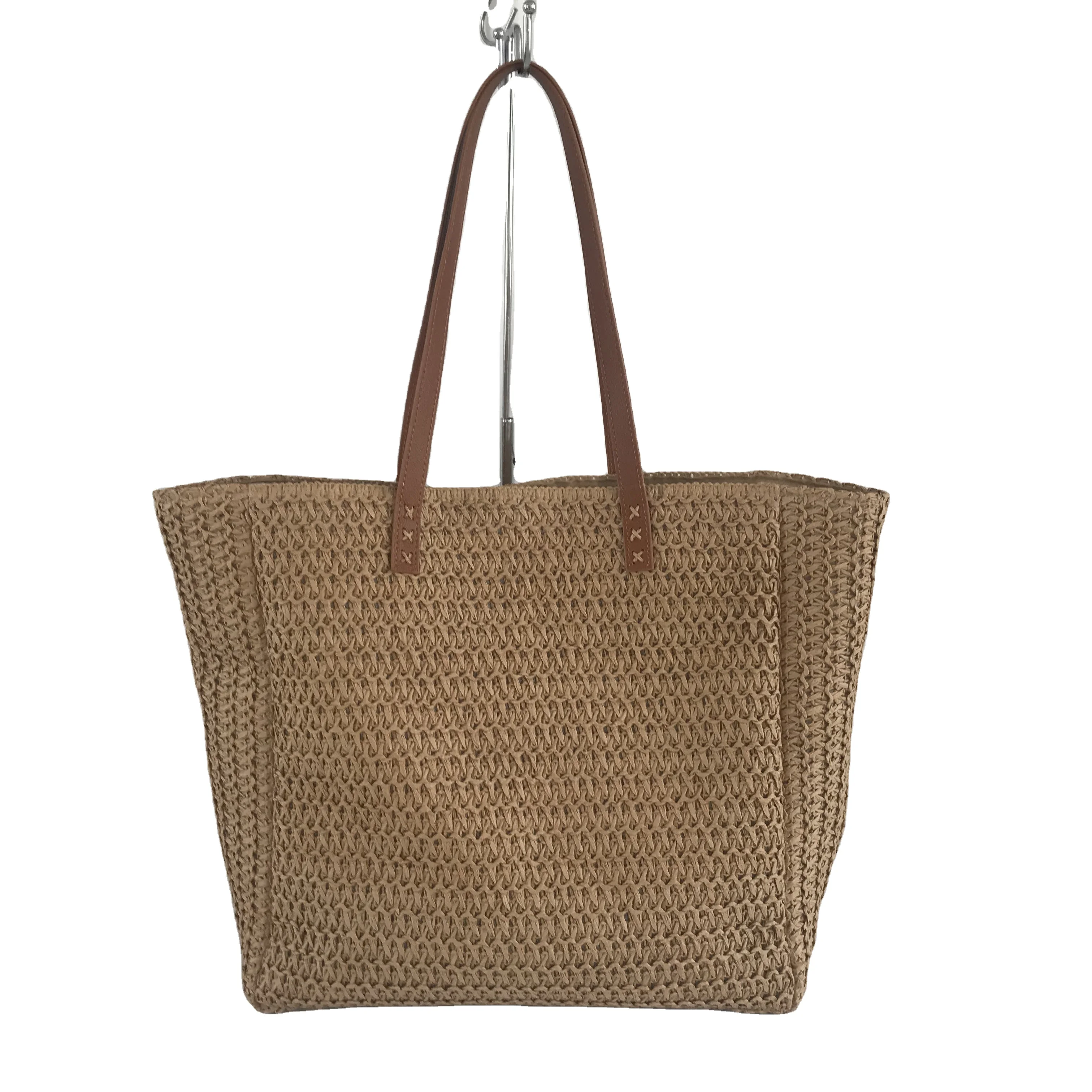 2022 wholesale summer woman crochet letter straw paper handbag shoulder women tote beach bags