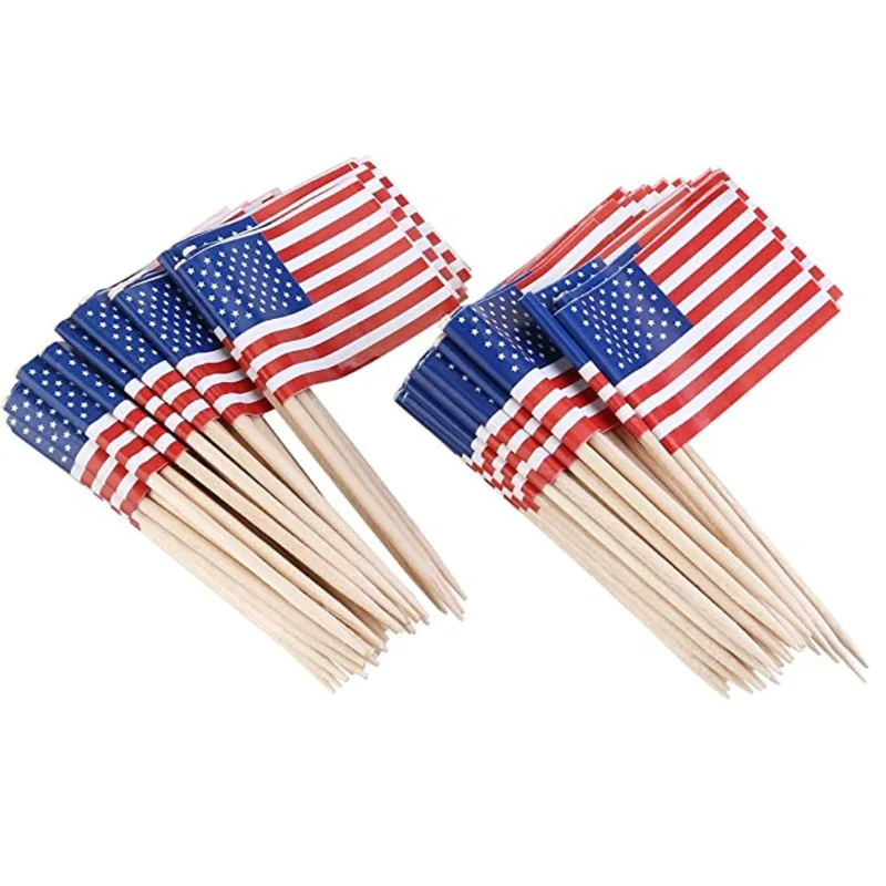 Disposable Eco-friendly Party Wooden Toothpick Flag Natural 6.5cm Or Customize Logo Bamboo Food Flag Bread Cake Flag Decoration