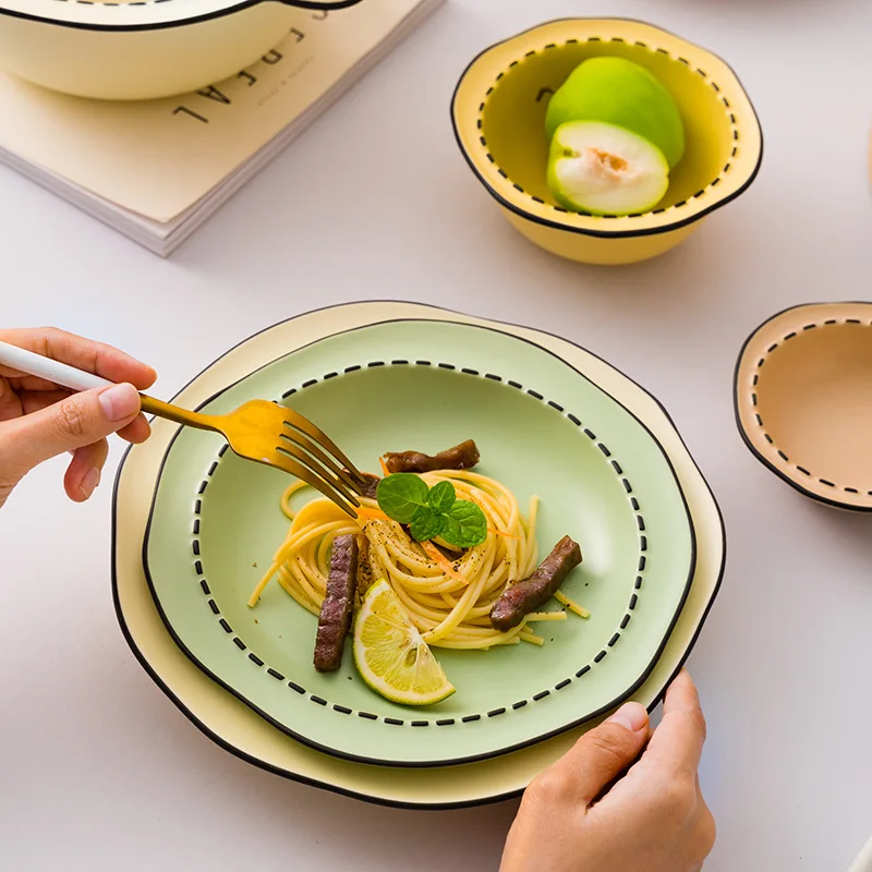China top seller 2022 tableware irregular shaped ceramic dinnerware sets macaron color dishes pot bowls ceramic plates for home