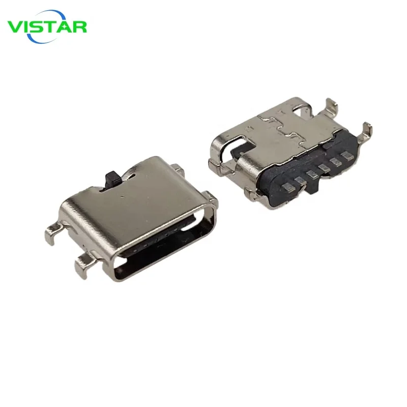 USB type C Female connector 6 pin smt Usb-c Connector Single Row Sinking Plate 0.8/1.2/1.6