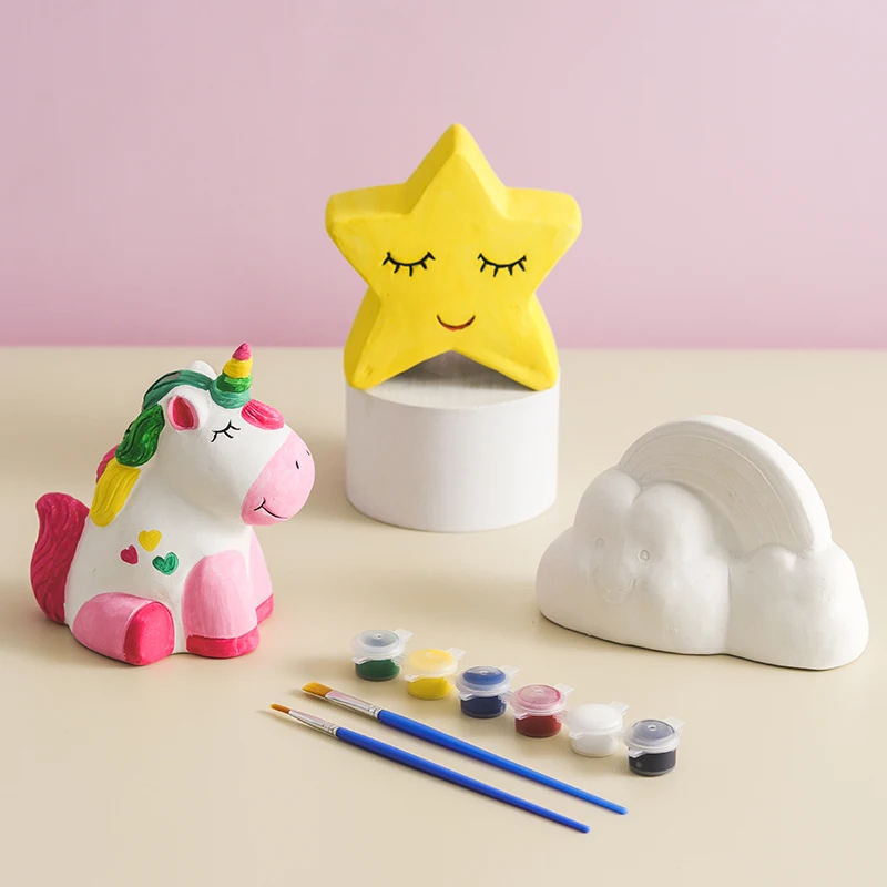 Hot Selling Educational Diy Coloring Star Craft Ceramic Painting Plaster Kids Children Diy Drawing Kit Toys