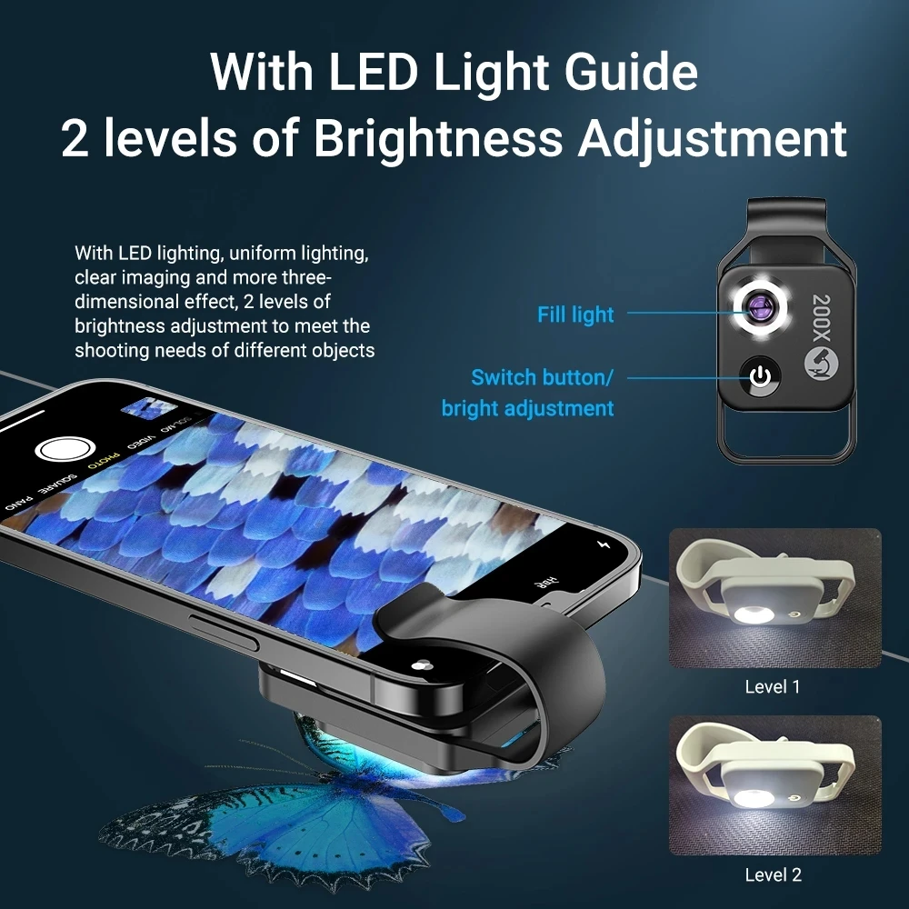 APEXEL 200X digital microscope lens with CPL mobile LED Light guide micro pocket macro lenses for iPhone Samsung all smartphones