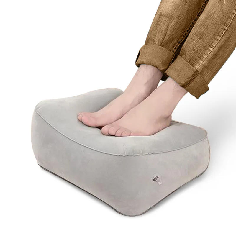 Grey and Blue color inflatable Travel Foot Rest Pillow Footrest Cushion for Travel home and office leg rest