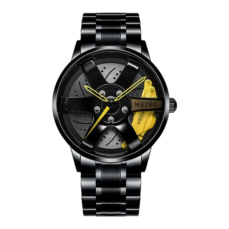 Luxury Cool Unique Black Men Wrist Quartz 3D Steering Wheel Rim Car Watch Reloj