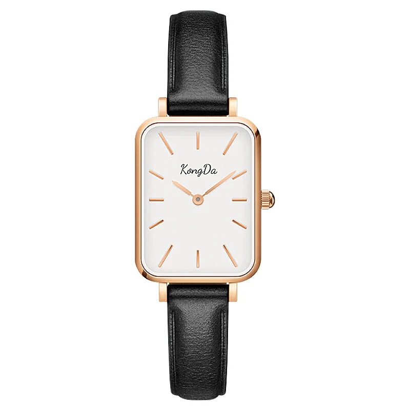 Hot Sale Elegant Women Square Gold Black Leather Band Fashion Ladies Quartz Watches for Women Free Shipping