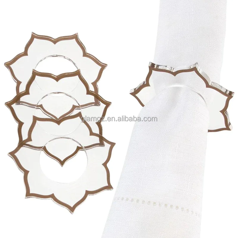 White Black Flower Printing Acrylic Lucite Napkin Ring