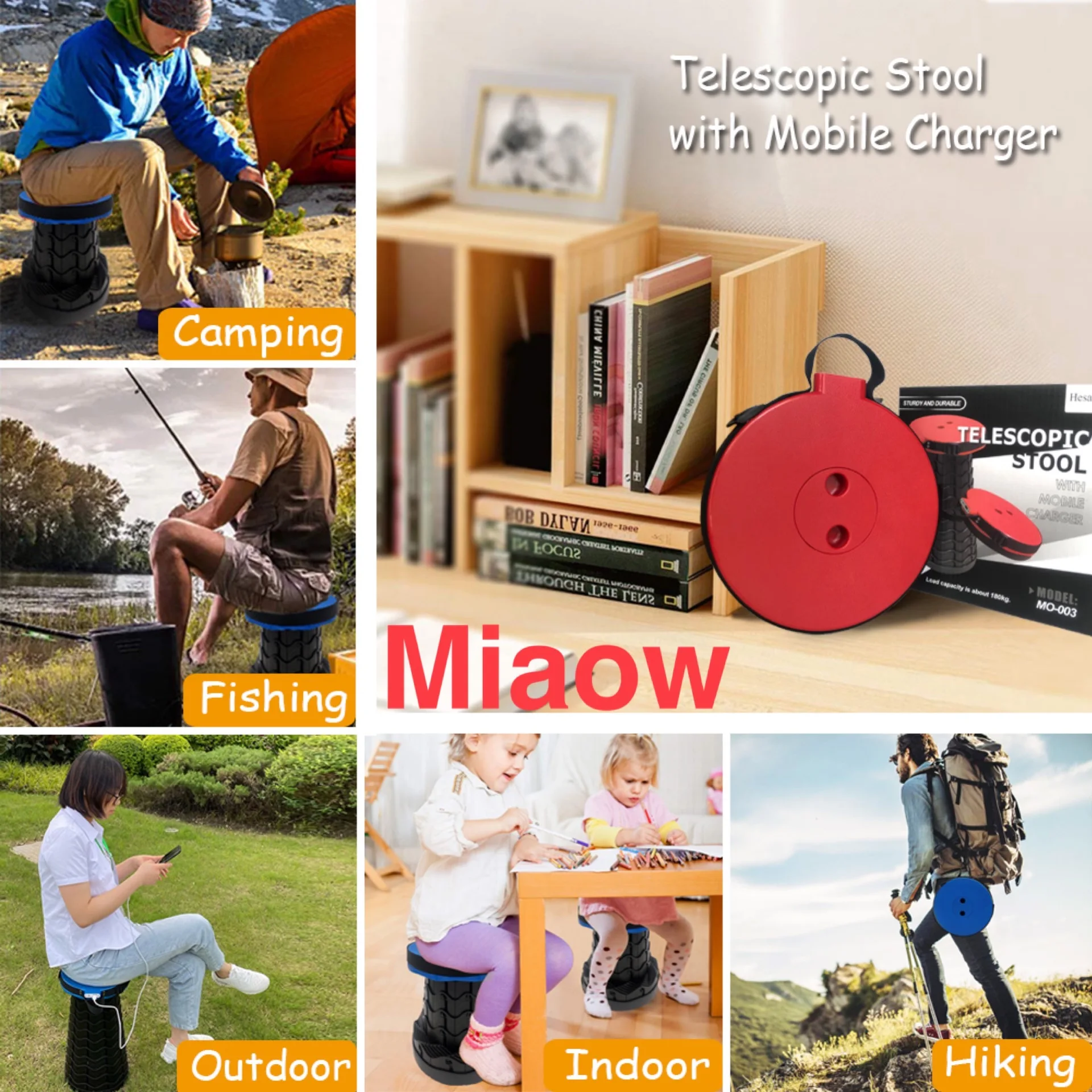 MO003- 3rd Generation Factory Wholesale Outdoor Folding Stool Telescopic Portable Foot Stool