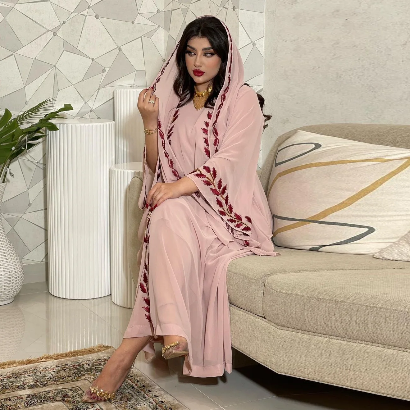 ZANDY OEM Islamic Clothing Muslim Embroidered Eid Hijab Sets Dubia Abaya Dress