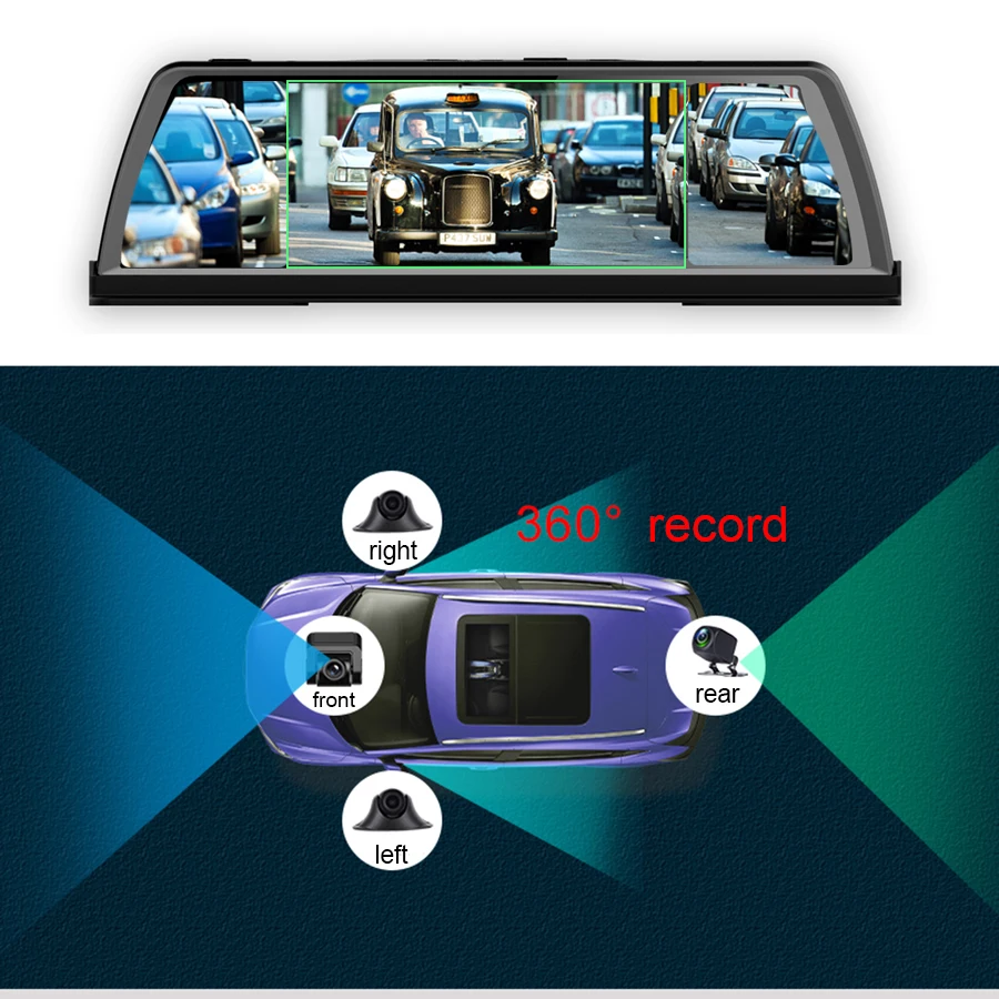 4G Android Car DVR Dash cam 4 Lens 10 inch Navigation ADAS GPS WiFi Full HD 1080P Video Recorder 2GB+32GB Vehicle Camera