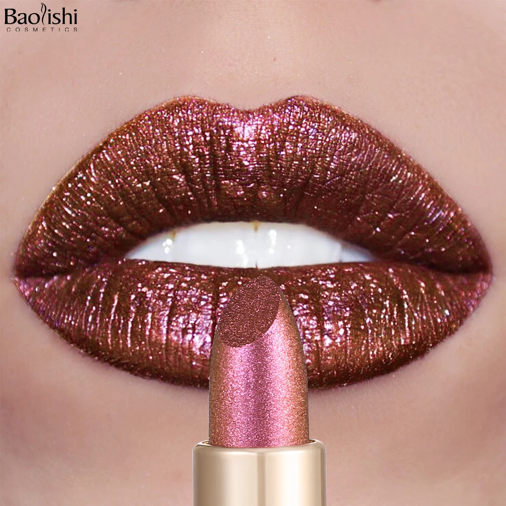 Glitter Lipstick Long Lasting Waterproof Sparkling Shimmer Metallic Glitter Lipstick Diamond Shiny Red Matte Lipstick
