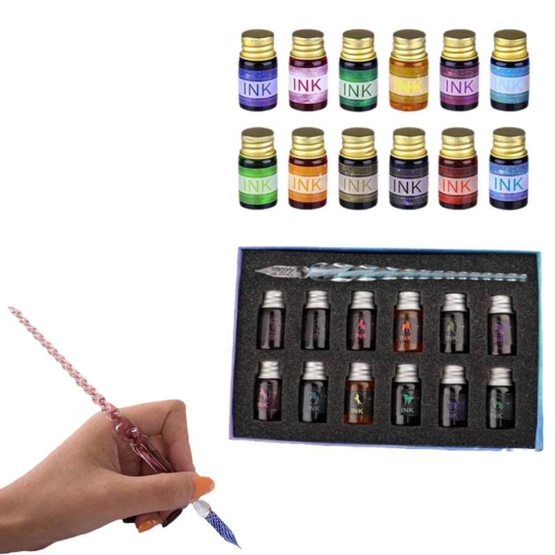 Перо из хрустального стекла набор чернил от поставщика сверхтонкий стеклянный перо для каллиграфии начинающих художников художественное письмо перьевой