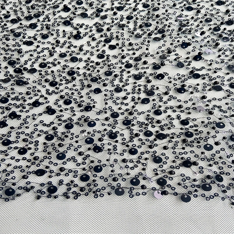 Factory Made 100% Polyester Fabric Multicolor Luxury Lace Net Mesh Fabric With Sequence