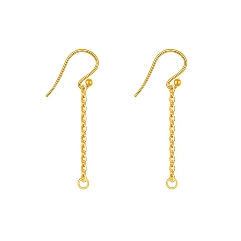 925 Sterling Silver Simple Drop Earrings Open Loop Chain Tail Bead Hook Pierced Beads Set Wire Jewelry Findings Bag Packaging
