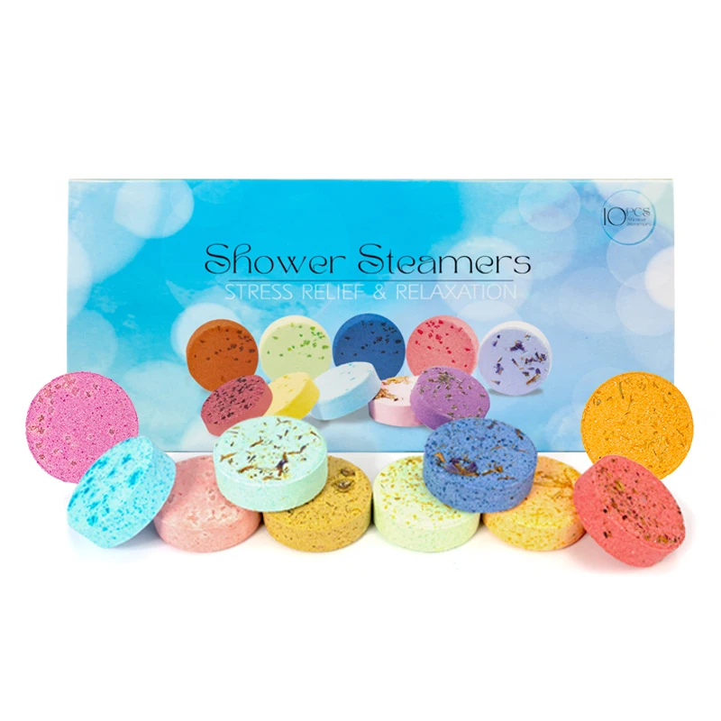 Wholesale Natural Vegan Essential Oils Organic Dried Flowers Bath Shower Bombs Eucalyptus Aromatherapy Shower Steamers Tablets
