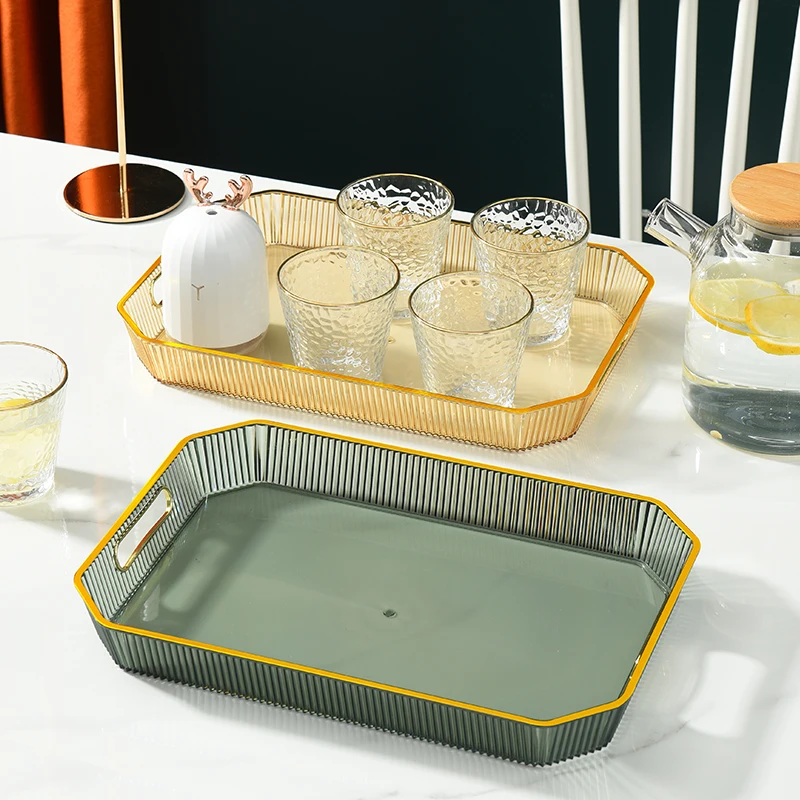 Unique Design Multi-functional use Rectangular Plastic Serving Tray with Handles for Home Dessert Platters