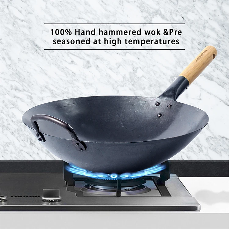 Craft Hammered  Cooking Chinese Handmade Carbon Wok Pan