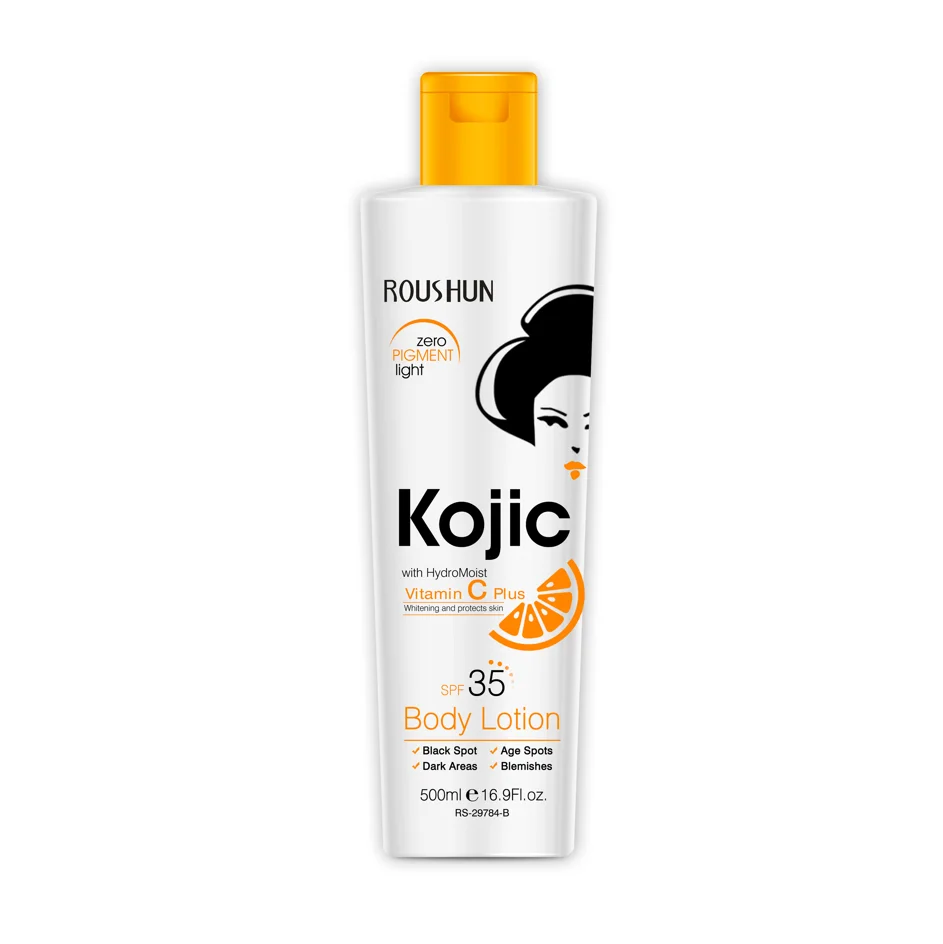 ROUSHUN, частная марка, OEM ODM, койевая кислота, витамин С, лосьон для тела SPF 35, удаление черных пятен, отбеливание и защита кожи