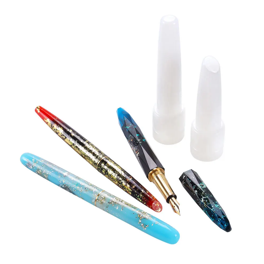 Wooden Fountain Pen Kits Silicone Molds DIY Crystal Glittering Epoxy Glue UV Resin Mold Casting Tools Cylinder Fountain Pen