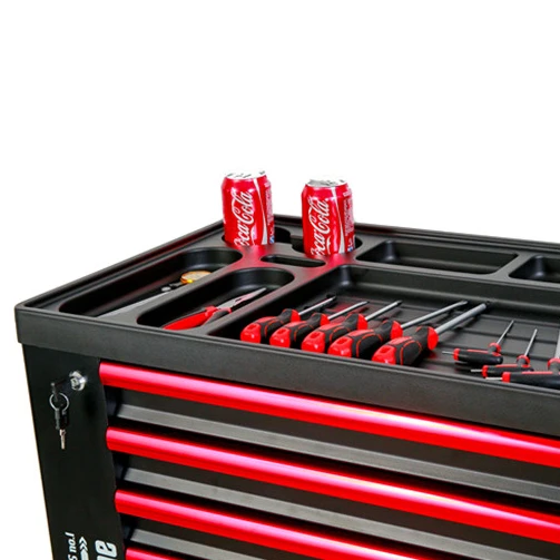 central lock black mobile tool cabinet with 7 drawers and side tray for garage