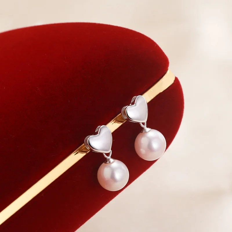 Natural Freshwater Round Pearl Heart Shape 925 Sterling Silver Jewelry Set