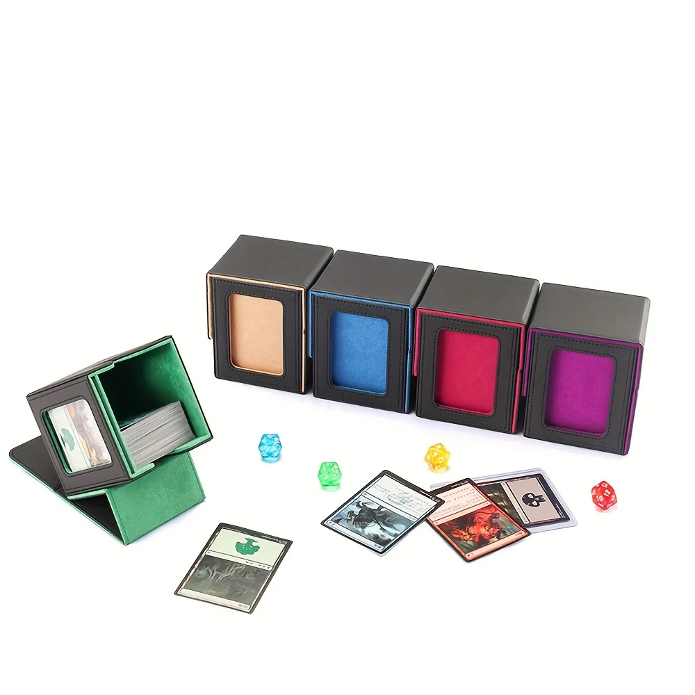 classic Leather Trading Card Storage Box With Window View-Holds 100+ Cards  Loader Magnetic Closure For commander MTG cards