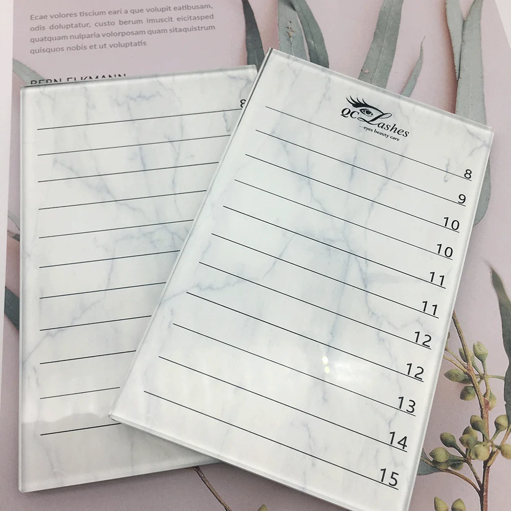 Custom Private Logo Crystal Glass Eyelash Extension Holder Pallet Lash Extension Plate Marble Crystal Glass Lash Tile