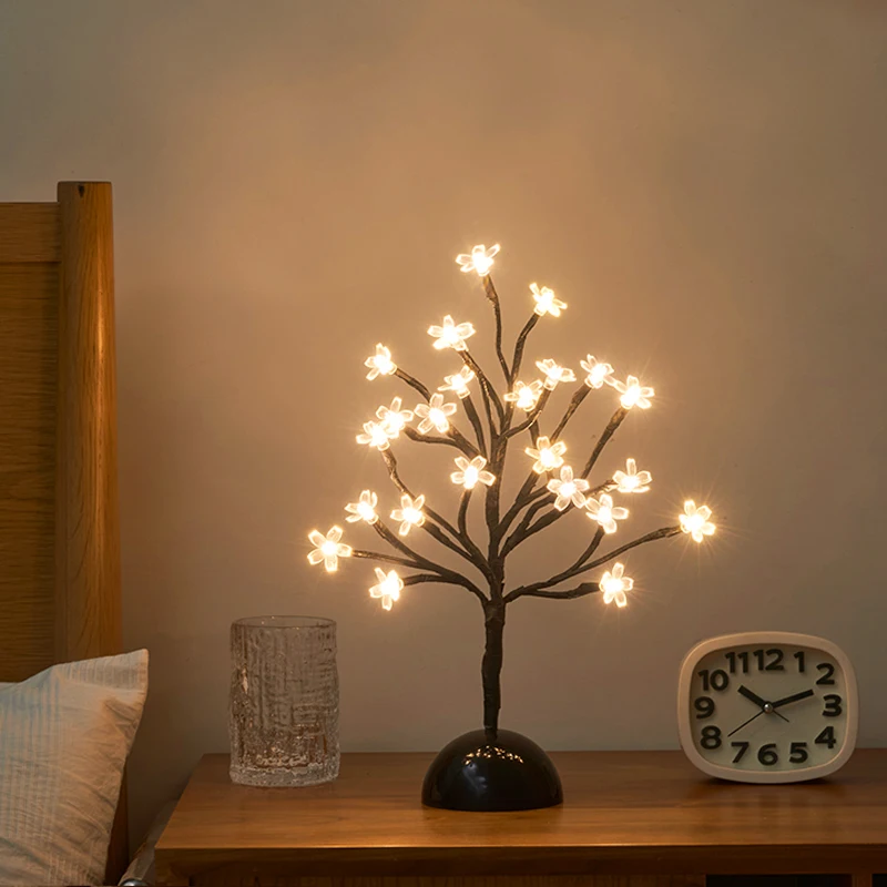 Hot sale 36cm battery supply led Christmas ornament flowers warm white cherrydecor shimmer Cherry blossom artificial tree light
