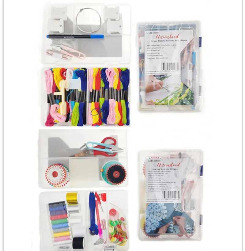 wholesale 158 pcs colorful cross stitch notions set with double-deck boxes