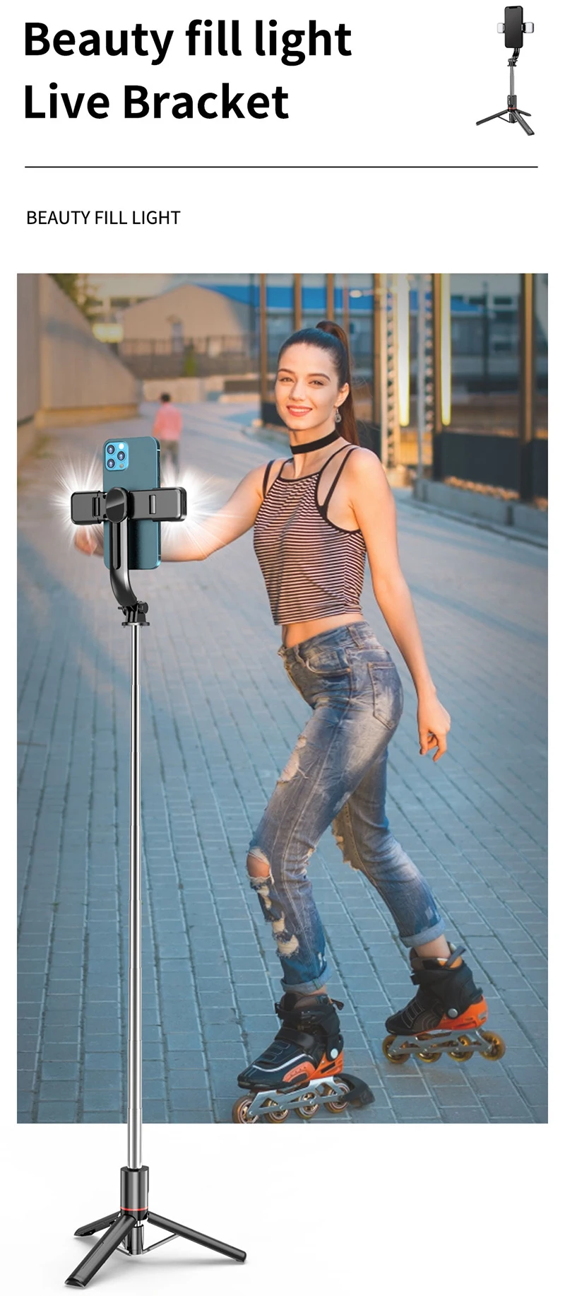 Stable 1060Mm Extension 360 Rotation Lightweight Reinforced Tripod Bluetooths Wireless Selfie Stick Tripod With Bracket