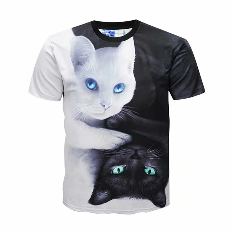 
wholesale summer black and white cat printing T shirt for men and women animal printing short sleeve T-shirt 3D printing T-shir 