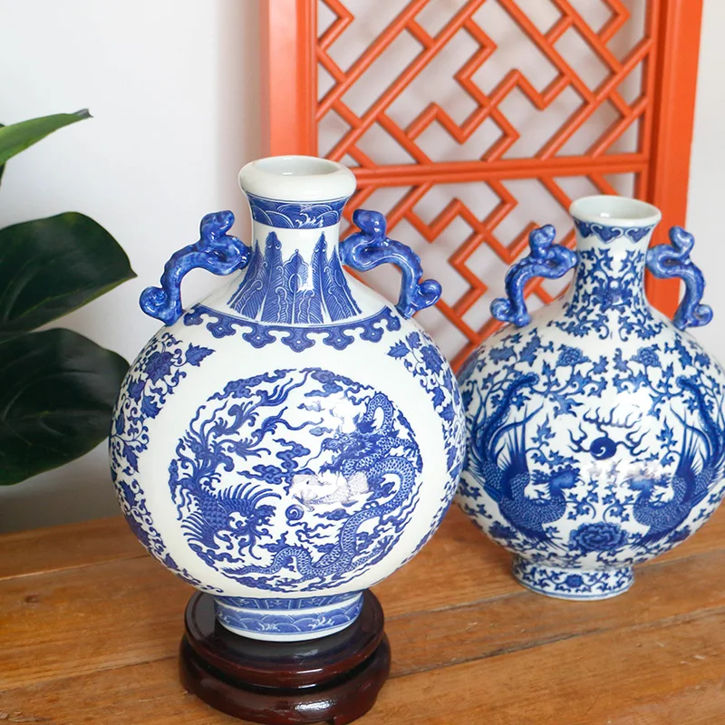 Chinese ceramic flower vases classic blue and white porcelain handmade  home decoration for holiday business gift wholesale
