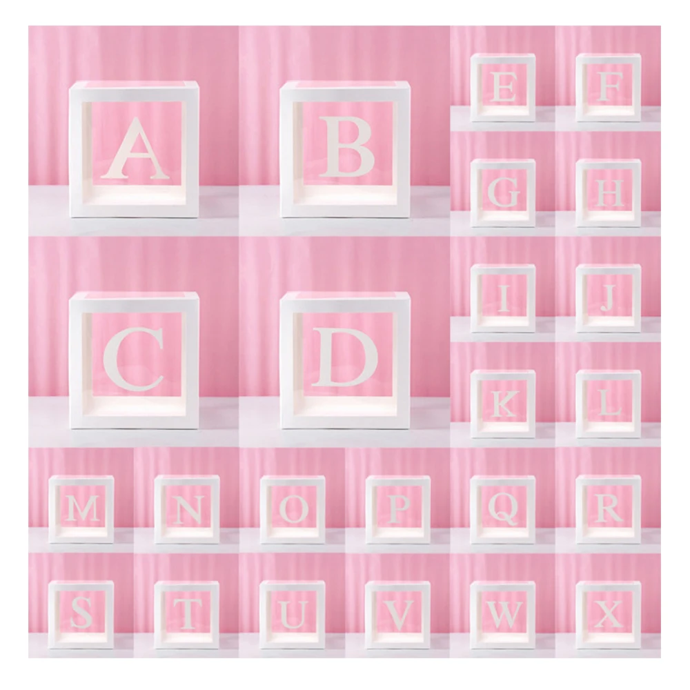  Wholesale Displaying CustomLetter A~Z Paper Transparent Blocks Balloon Boxes Set Birthday Wedding Baby Shower