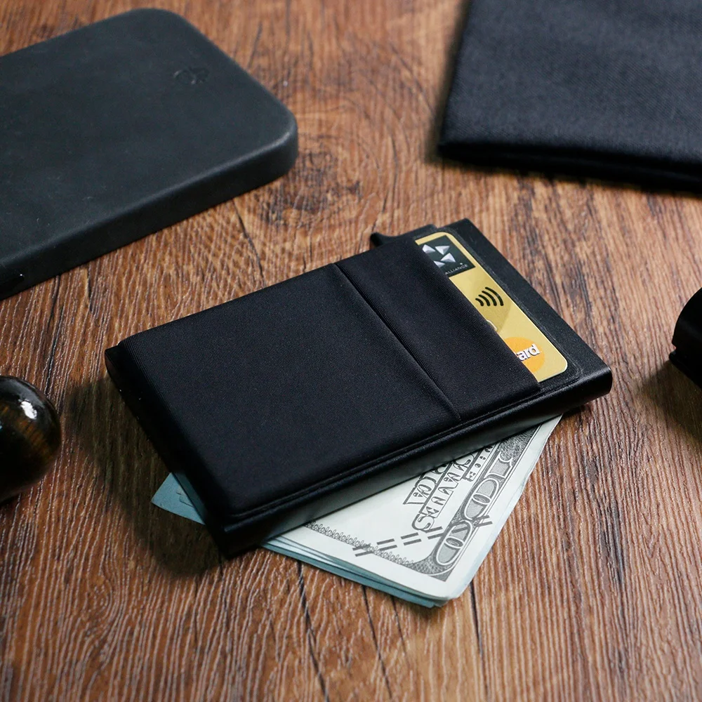 Card Holder with Money Pocket Pop Up Wallet RFID Blocking Slim Metal Bank Card Case Holds 5 Cards and Notes