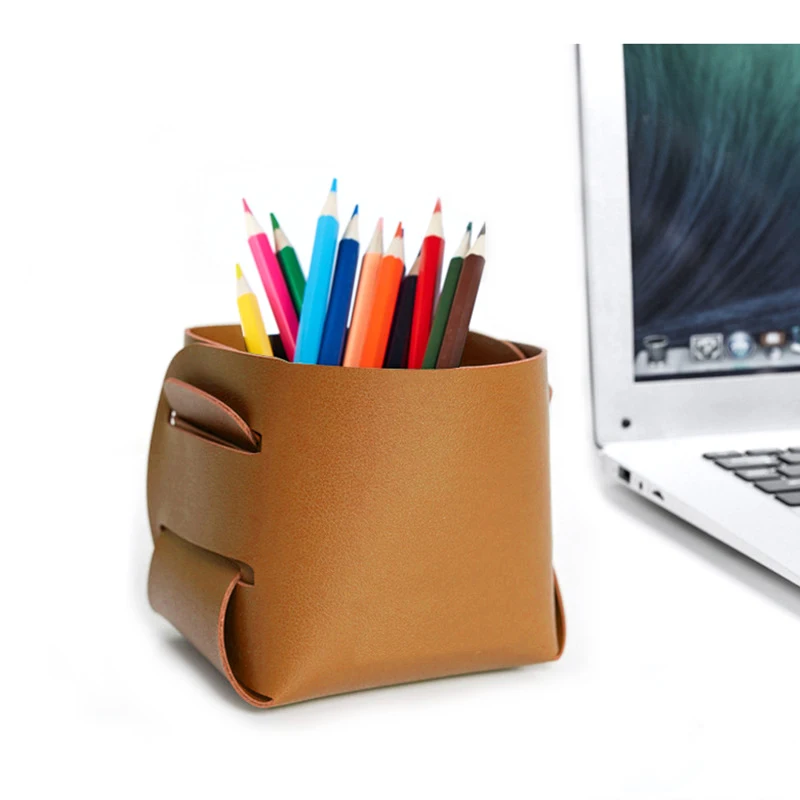 p015 Colorful PU Leather Office Tray Box Desktop Make Up Tray For Cosmetic Flower Storage Basket Organizer