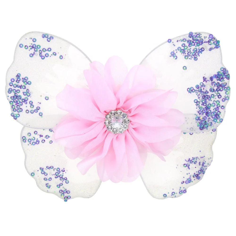 Baby Birthday Cartoon Butterfly Wings Angel Wings Mesh With Flower Hairband Birthday Outfit For Baby Girls