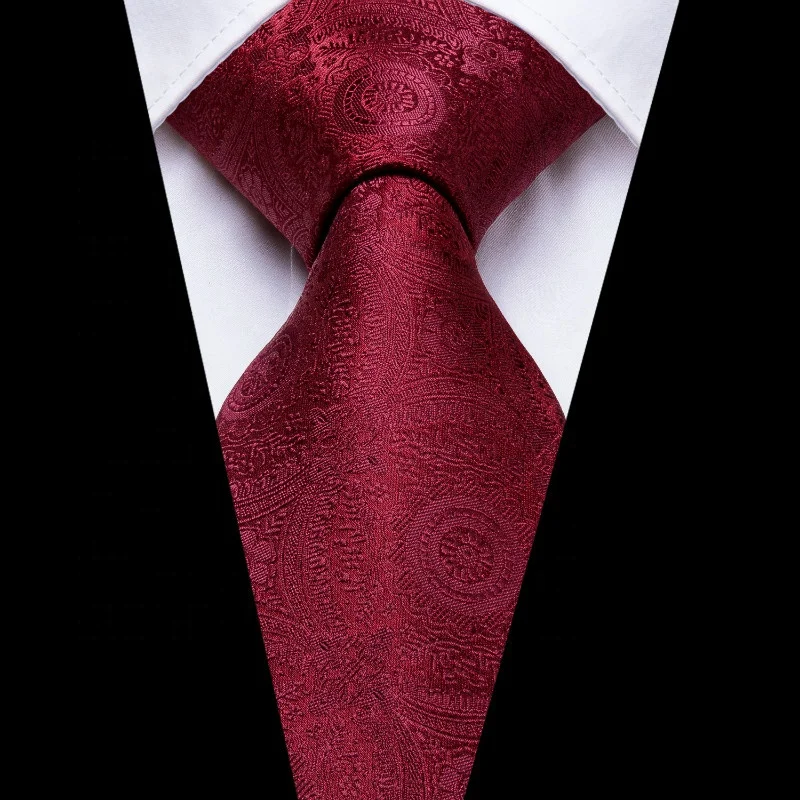 Formal Wedding Wine Red Flower Jacquard Woven Mens Silk Tie Set