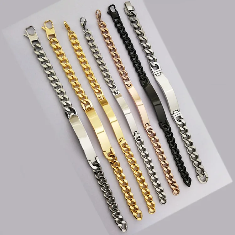 2021 wholesale custom name jewelry gold bar blank stainless steel engraved bracelet for couples