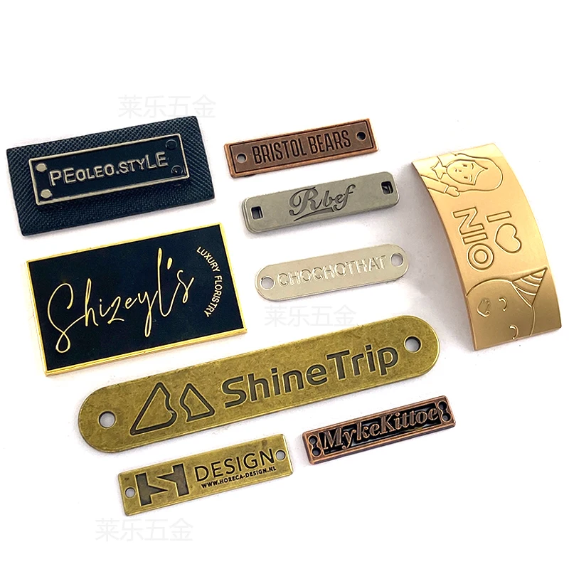 Wholesale clothing Custom Logo brand label hole Metal Garment Labels DIY Metal Tag bag label for hat clothing sewing metal logo
