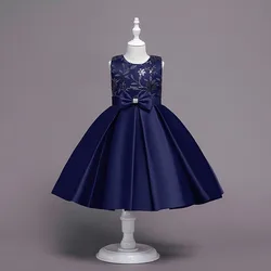 100-150 girl birthday dresses flower embroider elegant sleeveless zipper teenage 6-11T formal style children dresses girl party