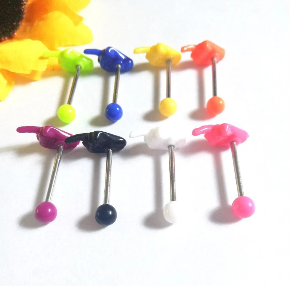 Cheaper Mix Style 1.6X16X5/7mm Neno Candy Color Solid Acrylic Finger Tongue Ring Barbell wholesale piercing jewelry
