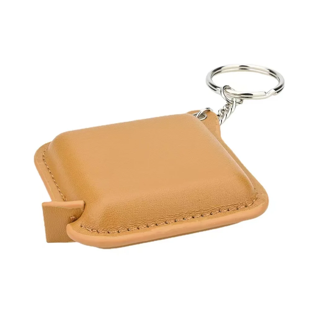 Custom logo debossed square shape yellow leather cover mini tape measure keychain