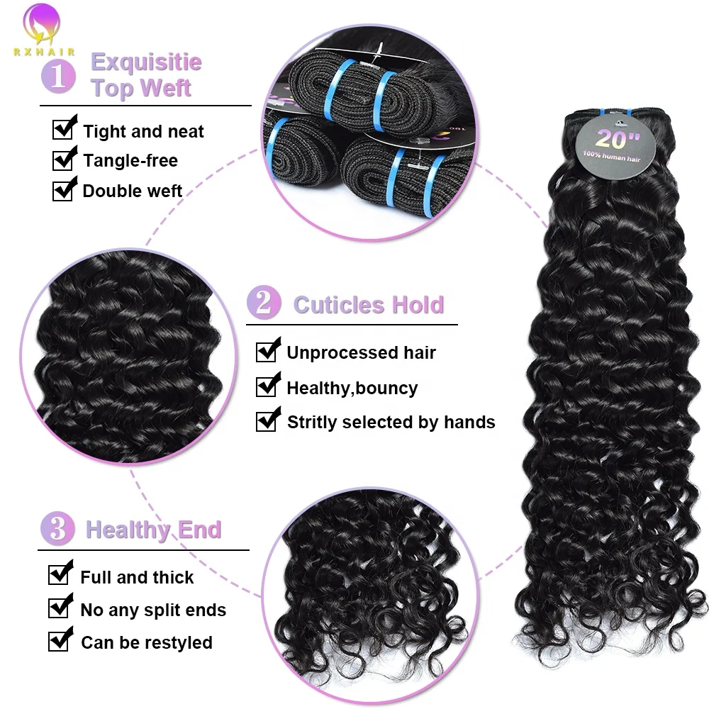 RXHAIR Wholesale Price Raw 100% Human Brazilian Peruvian Hair Bundles Deep Curly In Stock