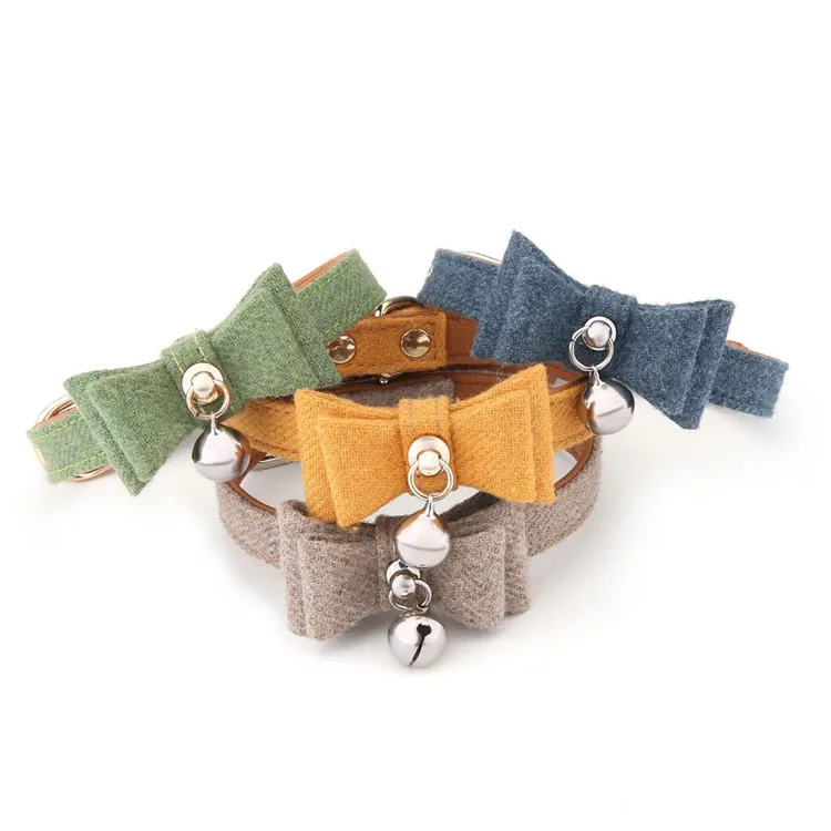 Cat Collars with Bow Tie and Bell Breakaway Felt Pet Collars Adjustable Buckle Collars for Cat Small Dog