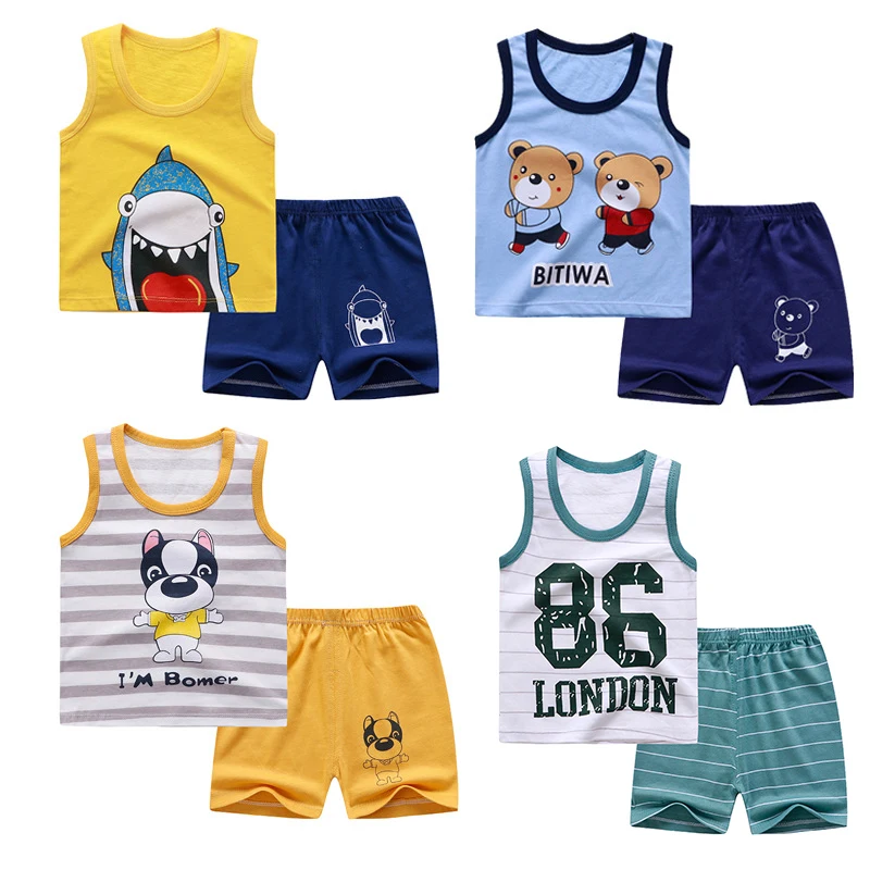 
Pure Cotton Summer Short Sleeve Shorts 2 Pieces Baby Set Clothes 