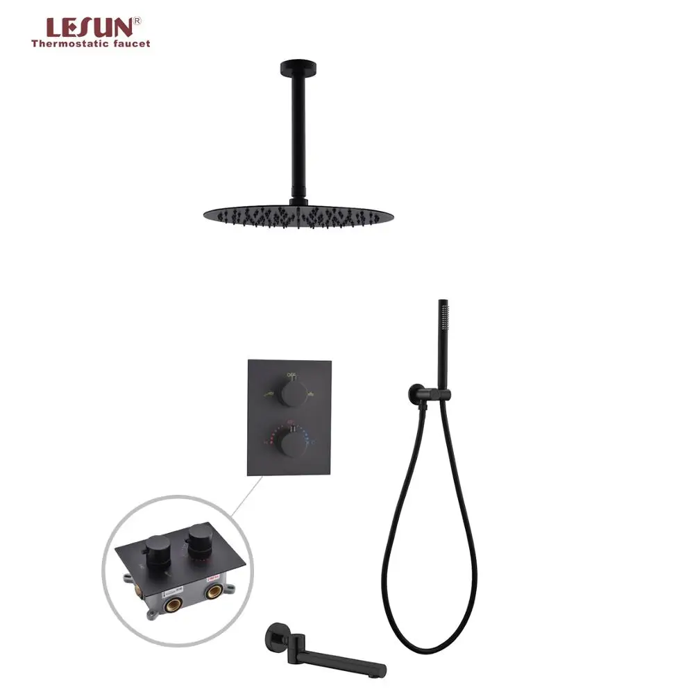 
LESUN Modern Faucets Thermostatic Shower Mixer Set Multifunctional Shower Head Wall Mounted With Brass 5 Ways Valve 