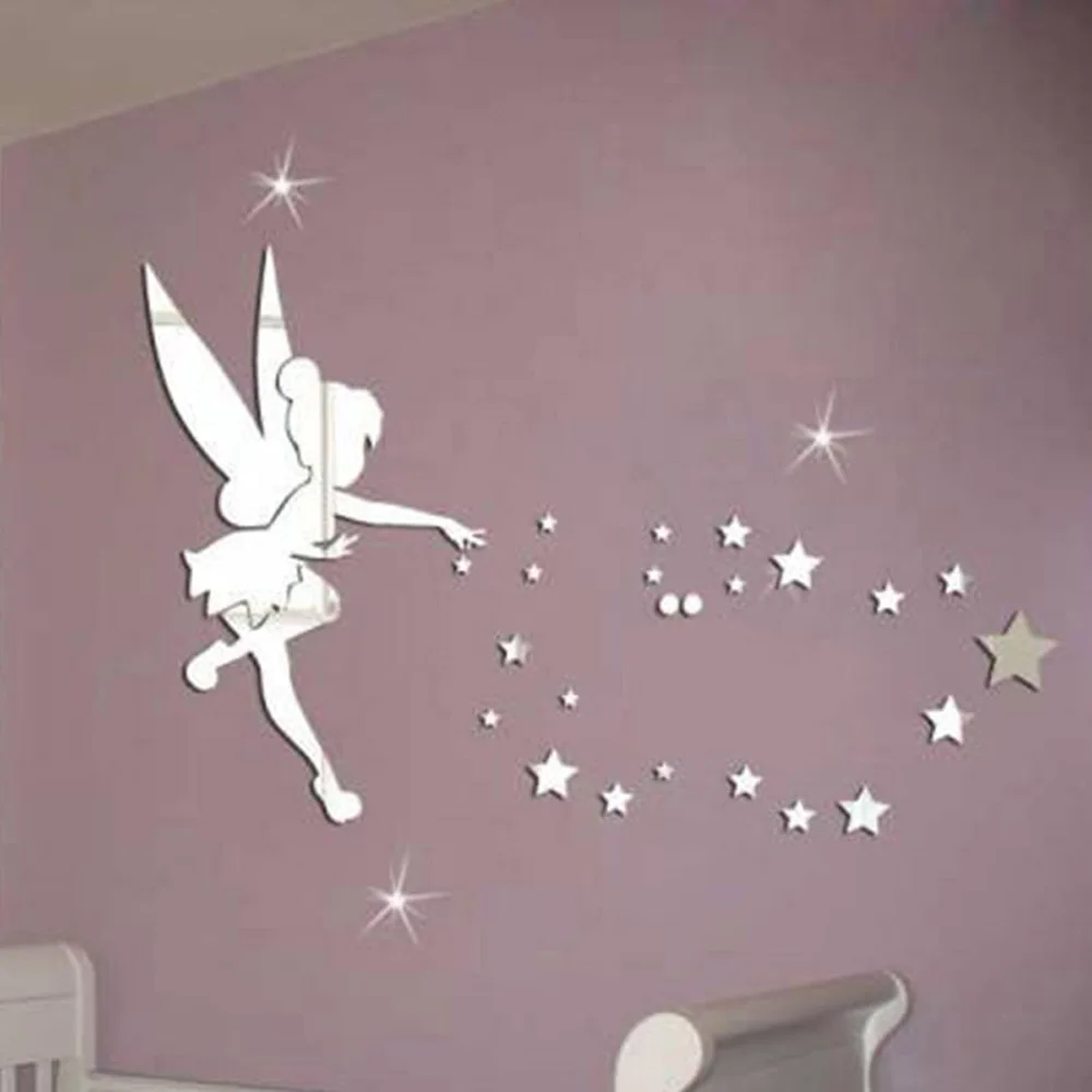 The fairy blows the stars acrylic removable hot style mirror wall stickers for living room TV background home decor wall decal