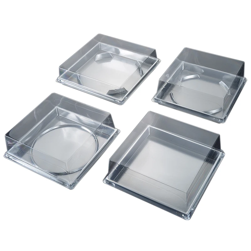 Custom logo printed food grade china suppliers blister clear plastic PET PP PVC PS BOPS PLA PE GAG cake box