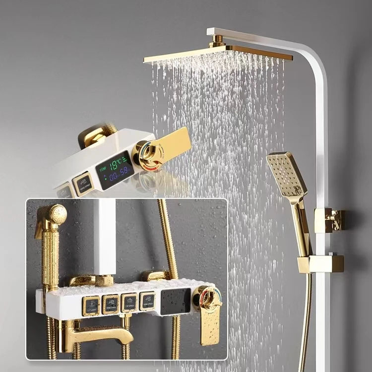 Square Sliver Color Pressurized Waterfall Shower Head Bath & Shower Faucets Brass Bathroom Shower Set