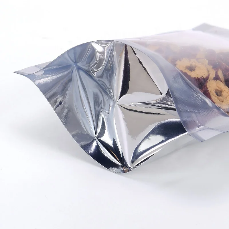 Glossy Reusable Laminated Aluminum Foil Food Delivery Ziplock Bags Yin Yang Stand up Pouch With clear Front
