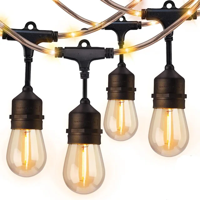 Outdoor String Lights Shatterproof LED SMD Bulbs Color-Changing Light Emitting Wire Dimmable S14 Festoon Light Patio Garland